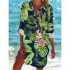 Damen Freizeit-Langarm-Hemdblusenkleid mit Blumenprint - lockere Passform, Knopfleiste am Ausschnitt, geeignet für Strandmode und alle Jahreszeiten