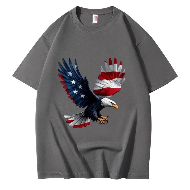 Summer Unisexs casual cotton roundneck Tshirt with bald eagle American flag design breathable short sleeves S