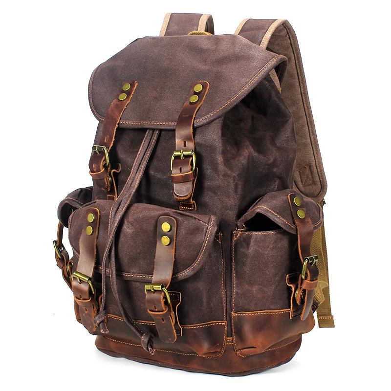 Unisex Waterproof Waxed Canvas Travel Backpack for Outdoor Sports and Laptops