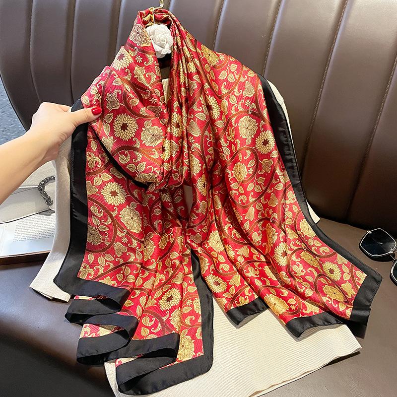 Spain Fashion Brand Women Silk Scarf Luxury Floral Stain Pashmina Shawls and Wraps Foulard Femme Bufandas Beach Hijab 180*90Cm