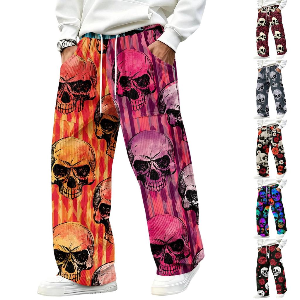 Men's Corduroy Casual Straight Leg Pants with Elastic Waistband and for Halloween