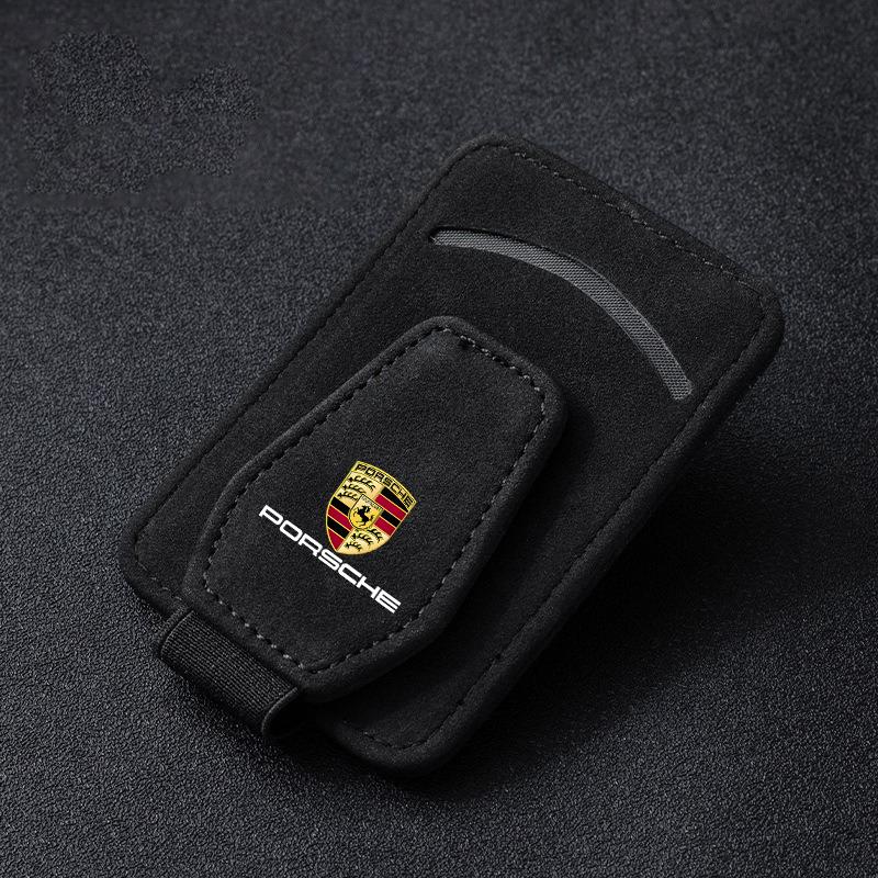 

1PC Suede Car Sun Visor Glasses Box Sunglasses Card Clip Holder For Porsche Cayenne Panamera Macan 911 718 Taycan Boxster Cayman