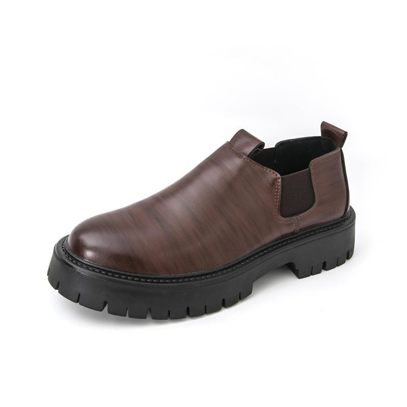 

Men s shoes business dress leather shoes men s one-pedal thick-soled heightening big head shoes large size spring and autumn new small leather shoes 46 коричневый