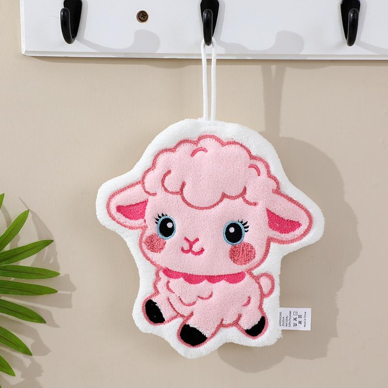 Funny Cartoon Lamb Hanging Hand Towel Thick Absorbent Soft Plush for Kitchen Sink Bathroom Housewarming Present