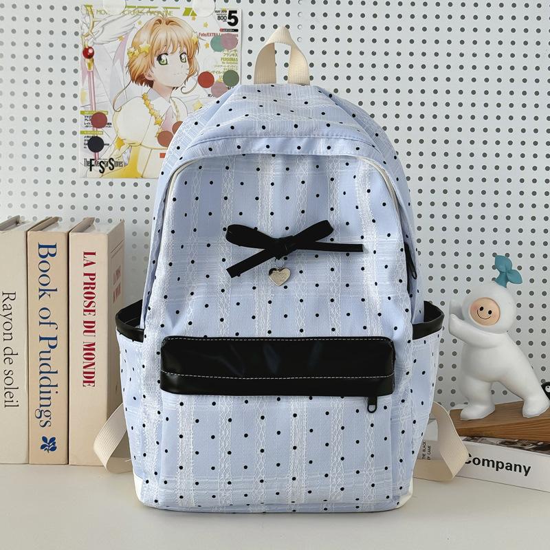 Schoolbag New Polka Dot Girl Backpack Tide Japanese Simple Versatile High Value Backpack Bow Student Travel Backpack
