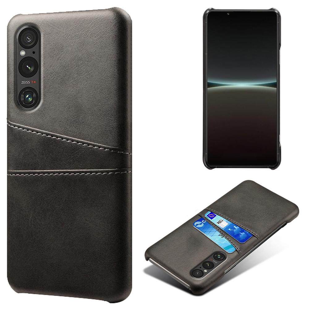 

Dual Card Slots Phone Case for Sony Xperia 1 V,Anti-scratch PU Leather Coated PC Cover Black