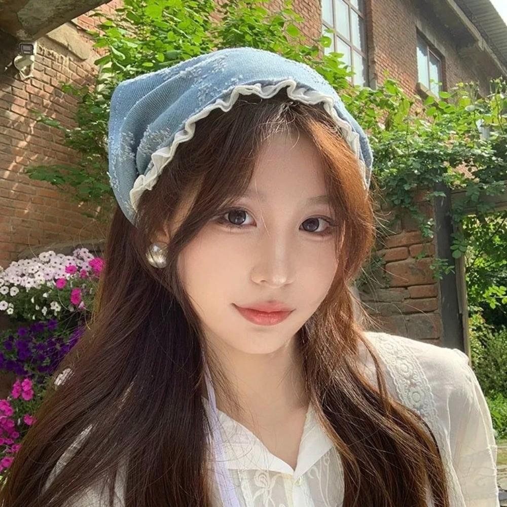Turban Triangle Scarf Denim Headscarf Fashion Star Hair Scarf  Party