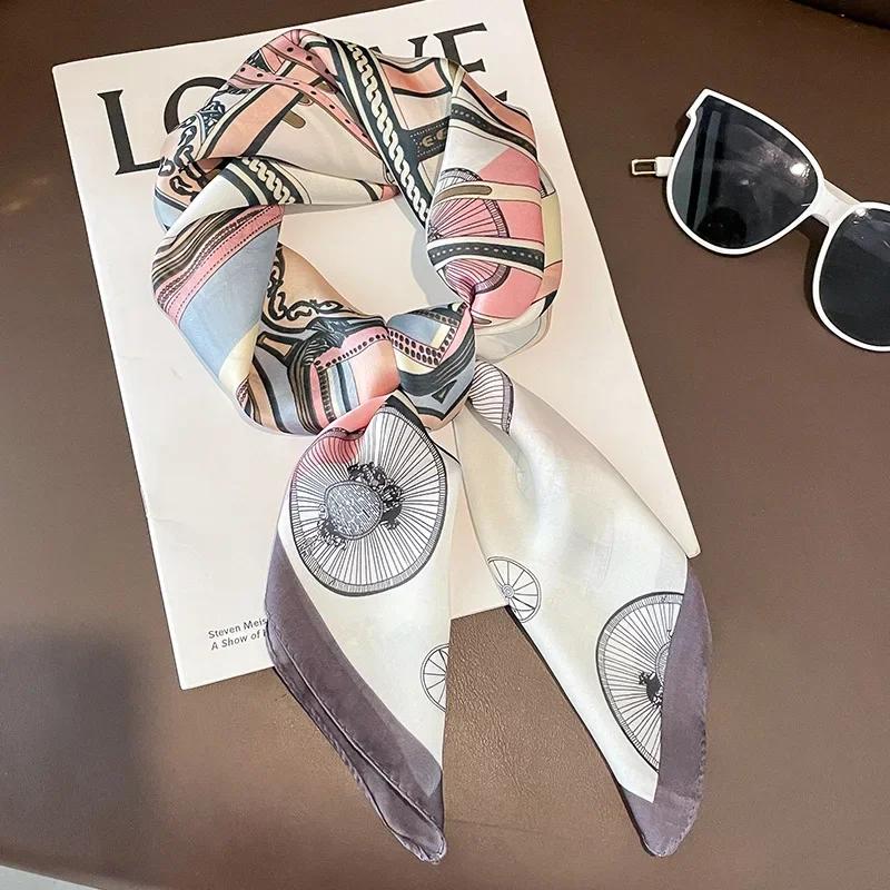 

Модные шарфы для женщин шаль с принтом лошади шелковый атласный хиджаб шарф женский 70*70см роскошный бренд квадратные шали шарфы для леди 70cm