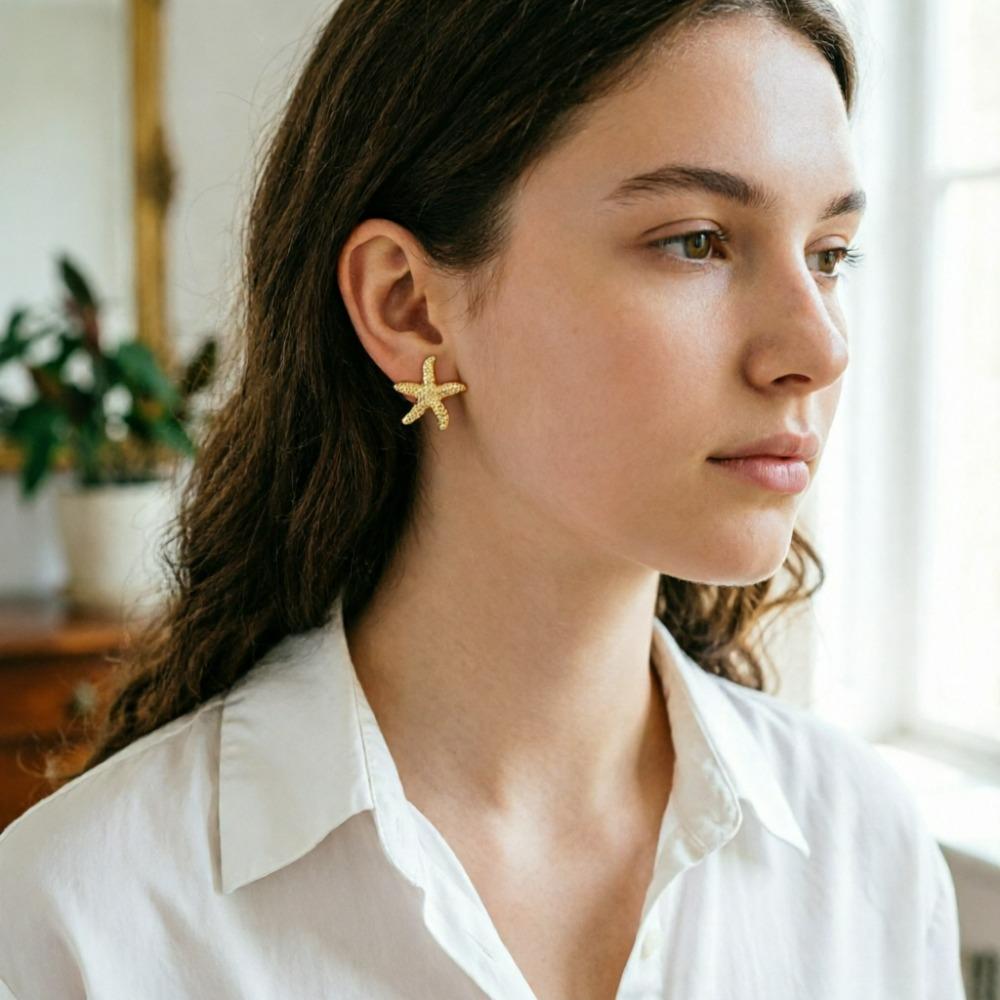 Vintage Gold Color Starfish Shell Stud Earrings Summer Ocean Fashion Jewelry for Women Party Accessory Gift