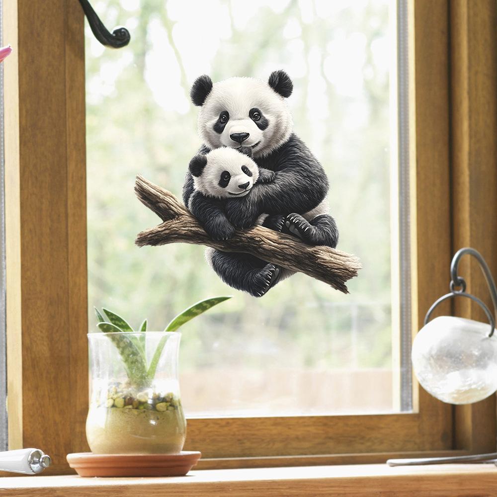 Süßer Cartoon-Panda Statisch Haftender Fensteraufkleber Abnehmbar Selbstklebend Schlafzimmer Wohnzimmer Flur Heimdekoration