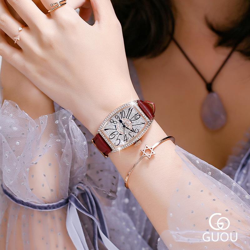 

Женские часы в форме бочонка с большим циферблатом, модные женские часы в британском стиле с бриллиантами