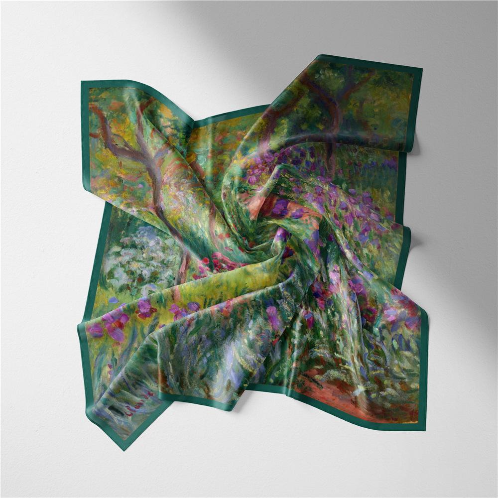 53CM Twill Silk Scarf Woman Grove Painting Square Scarves Wraps Bandana Small Hijab Silk Foulards Tie Headband Neckerchief