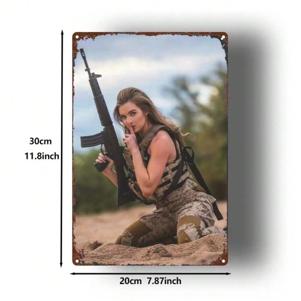 Vintage Military Girl Metal Sign 8x12 Inch Desert Wall Art Decor