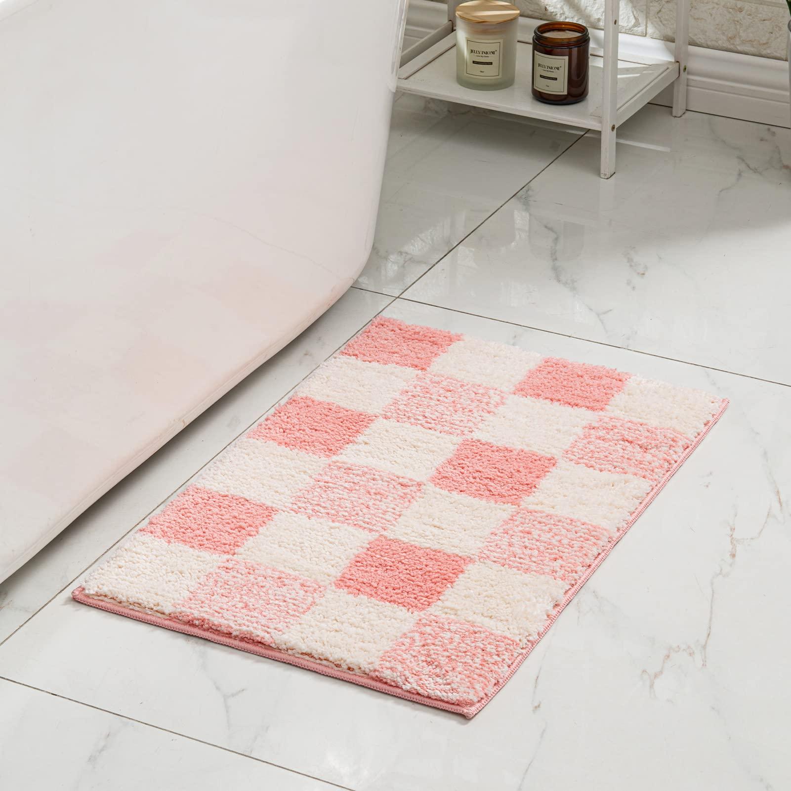

Cube Checkered Bath Mats For Bathroom Non Slip Fluffy Absorbent Microfiber Washable Cute Bath Mat For Shower Sink 40X60CM(1.3X2FT