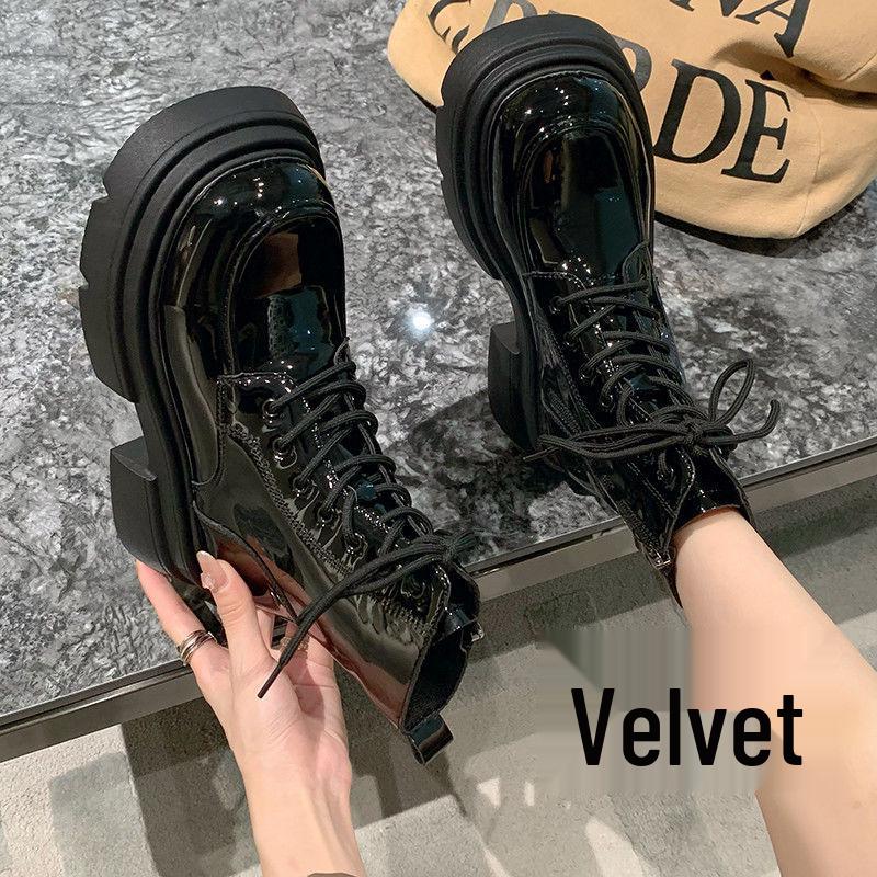 Women's Black Thick-Soled Martin Boots - 2025 Autumn British Style, Height-Increasing Round-Toe, Trendy and Versatile.