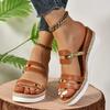 Summer Casual Color Blocking Sandals For Women Dressy Comfortable Soft Leather  Thick Soled Slope Woven Straw Sandals