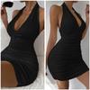 Sexy Deep V Evening Party Sleeveless Backless Dress Summer Short Halter Women Tight Club Mini Dress Clubwear Partywear