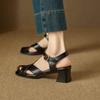 Krazing Pot Cow Skin Hollow Decoration Thick Heels Peep Toe Party Summer Size 41 Gladiator Superstar Women Sandals