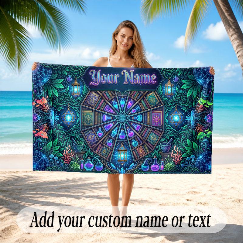 Floral Garden Theme Soft Beach Towel Personalized Custom Name Text Towel Portable for Beach Pool Travel