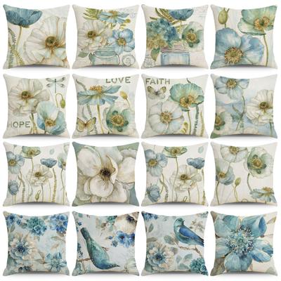 Flower Polyester Pillowcases, Square Pillow Covers, Machine Washable, Zippered Cushion Covers, 18