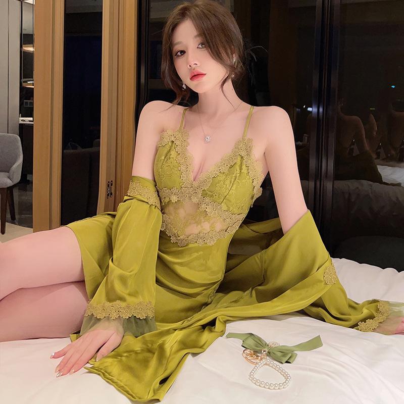 Lace Sexy Pajamas Women's Ice Silk Summer Thin Styles with Chest Pads, Suspender Pajamas, Two-piece Sets of New Loungewear