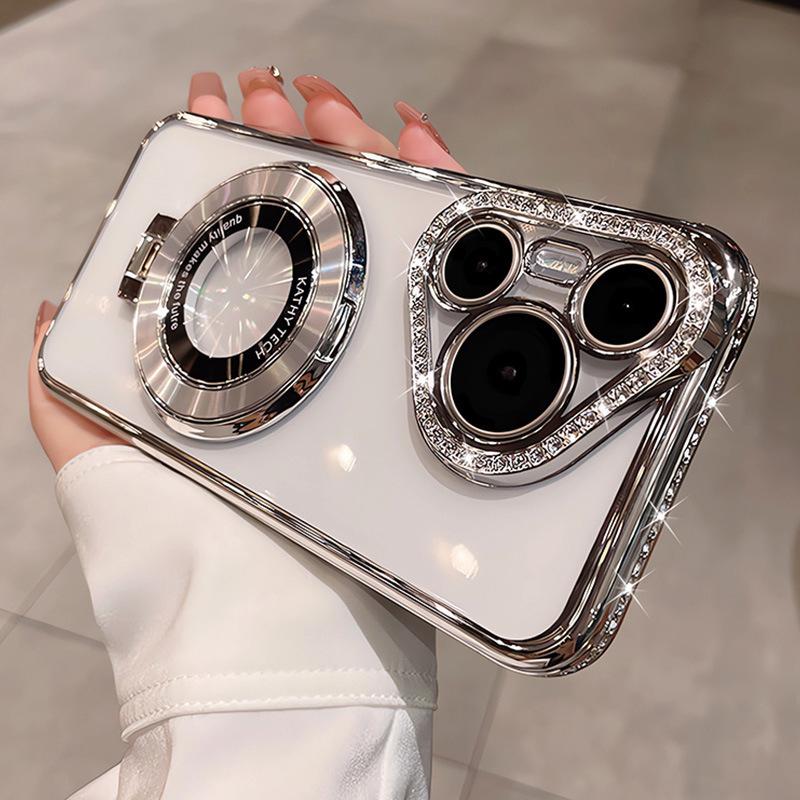

Applicable to Huawei P80pro rhinestone frame CD pattern magnetic suction bracket mobile phone case Mate80 glitter all-inclusive anti-drop cover huawei pura 80 серебряный