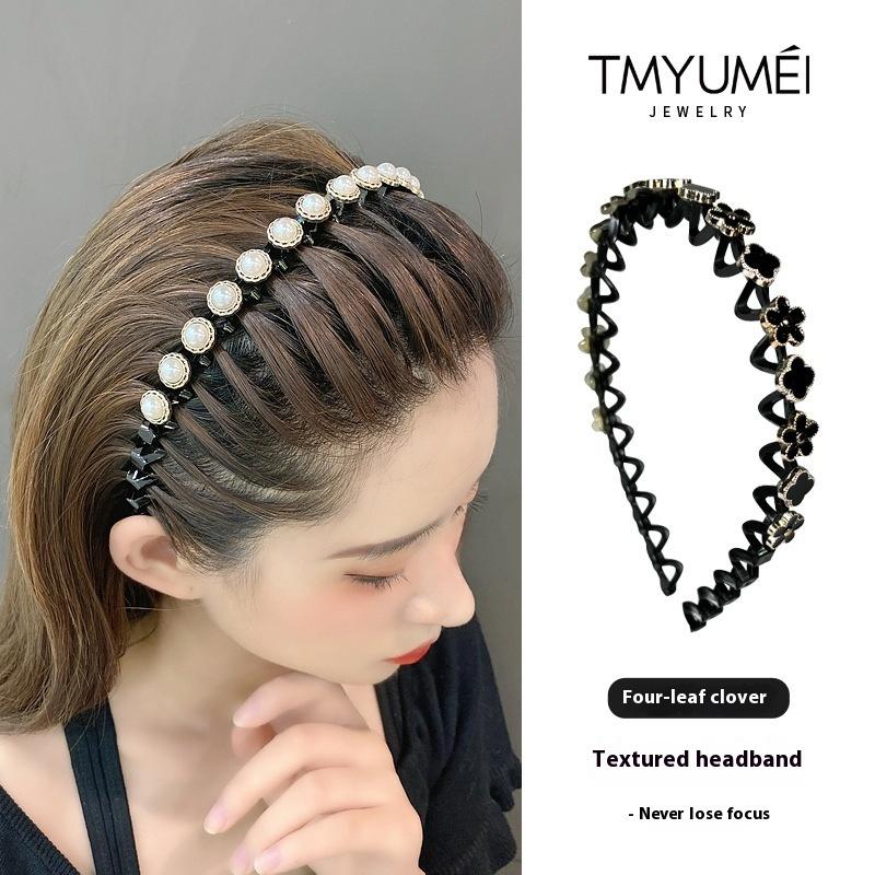 Rhinestone Wave Headband Women's Hair Pressing Hairpin Hair Tidying Artifact Headband Hairpin Autumn and Winter Headdress