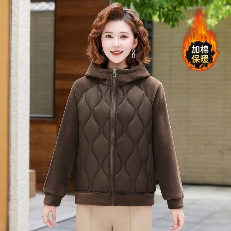 

Padded jacket hooded cotton jacket thickened middle and old winter coat splicing new padded jacket warm padded jacket versatile 5XL [recommended 150-80kg] темно-коричневого