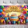 2D Feliz Cumpleaños Backdrop, Colorful Kids Birthday Party Photography Background Cloth