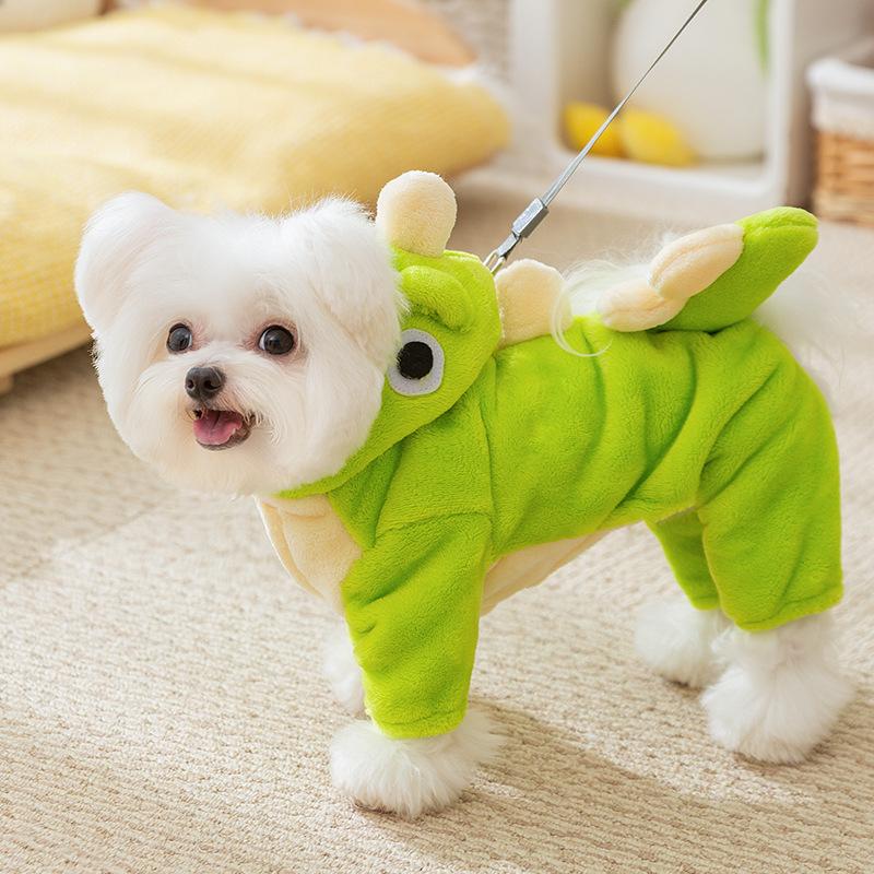 Cute little dinosaur turned into puppy dog clothes autumn and winter flannel warm teddy than bear cat pet clothing