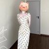 French temperament white polka dot dress women's summer new three-dimensional flower waist and hip dress