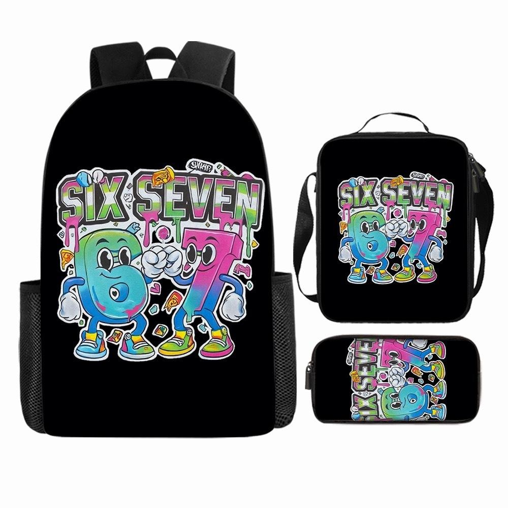 Luxury Popular Cool Novelty 67 six seven 3D Print 3pcs/Set pupil School Bags Laptop Daypack Backpack Lunch bag Pencil Case