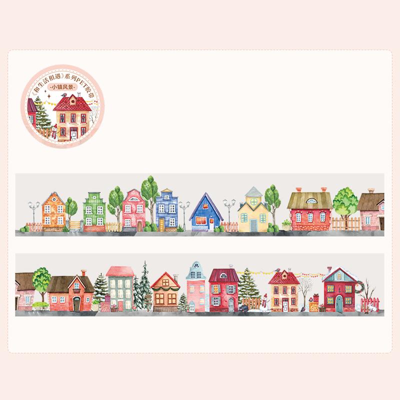 1 Roll Washi Tape 2m Small Town Daily Life Dining Trellis PET Tape Scrapbook DIY & Handbook For Phone Case Notebook Decoration