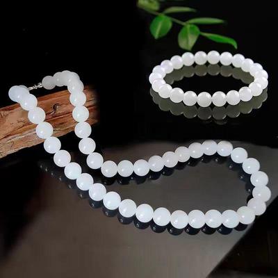 Hetian White Jade Bracelet: Round Bead Rosary for Men & Women, Buddhist Style