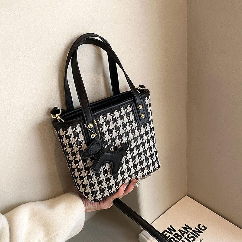 Stylish Urban Minimalist Plaid Woolen Tote Bag For Women