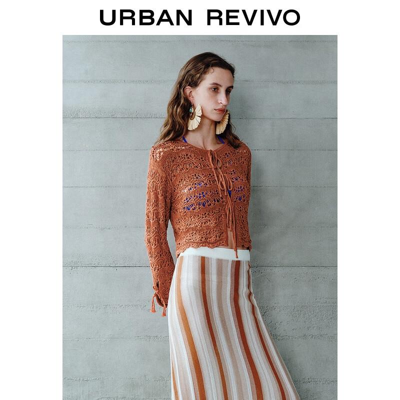 UR 2025 Women's Hollow Texture Tie-Knit Cardigan