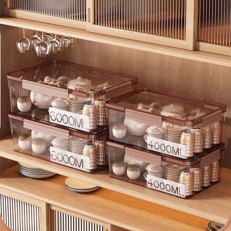 Transparent Tea Set Storage Box Organizer with Cover Dustproof Large Capacity Coffee Table Kung Fu Tea Cup Teapot Storage Boxes