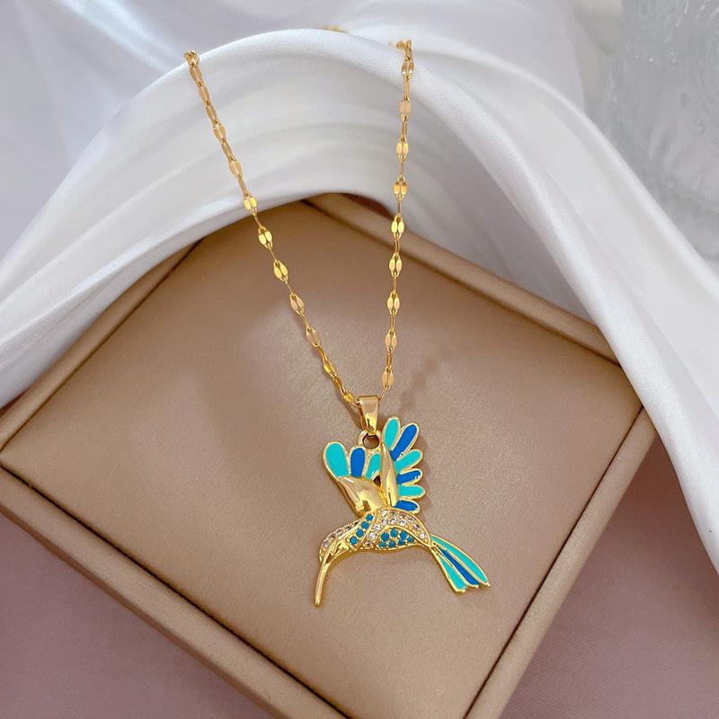 Trendy Gold Color Dragonfly Wings Necklaces For Women Stainless Steel Crystal Necklace Everyday Jewelry Gifts