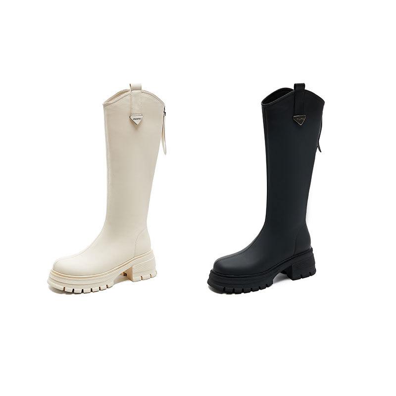 Versatile Leather Knight Boots Thick Sole Thick Heel But Knee Mid Boots Retro Fashion Thin Boots Slim Fashion Boots