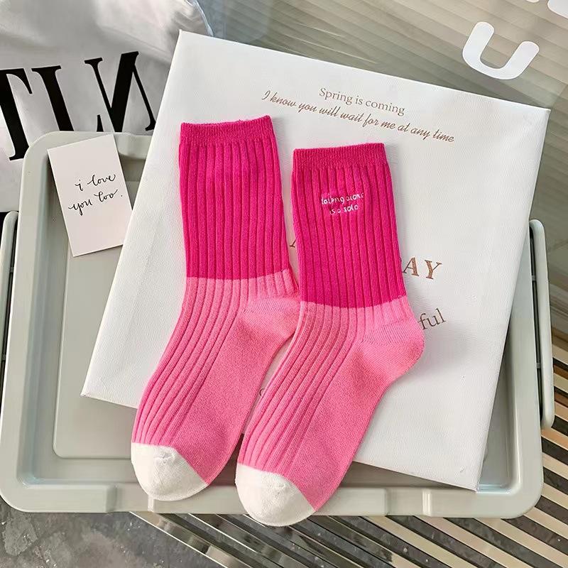 Cotton Women's Long Socks Medium Tube Korean White Breathable Leisure Girls Embroidery Male Sock Spring Summer Stripe Woman Cute