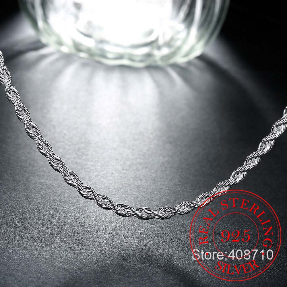 4mm Twisted Chain 925 Sterling Silver Necklace Pendant for Women Men Vintage Jewelry Hot Sale