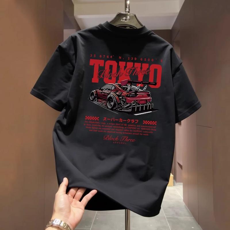 Mens Dark Style Retro Printed Heavy Cotton Loose Short Sleeve T Shirt S чёрный