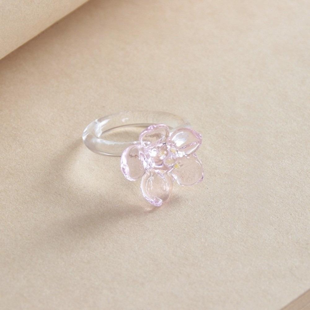 Handmade Glass Flowers Finger Ring Cute Coloured Glaze Ring Four-leaf Clover Ring  Vacation Style 5