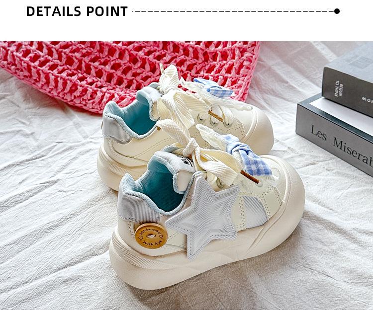 2025 New Little Girls' White Skate Shoes - Thick Soled Casual Sports Sneakers for Middle and Big Kids