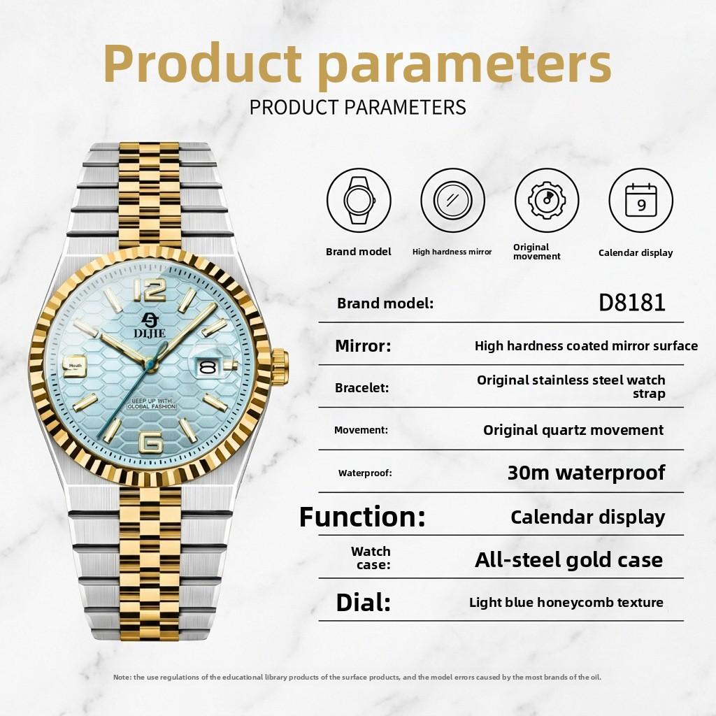 Orologio da polso meccanico completamente automatico autentico in acciaio inossidabile, lancette luminose, data, resistenza all'acqua 10m, diretto dalla fabbrica