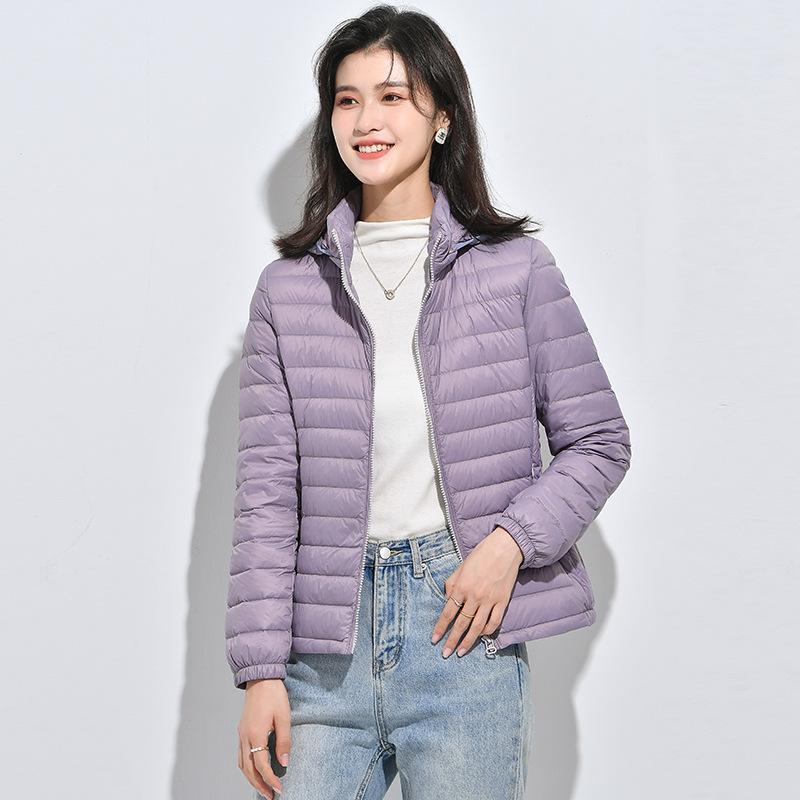 Light down jacket women's short autumn and winter new hooded jacket large size% white duck down removable cap