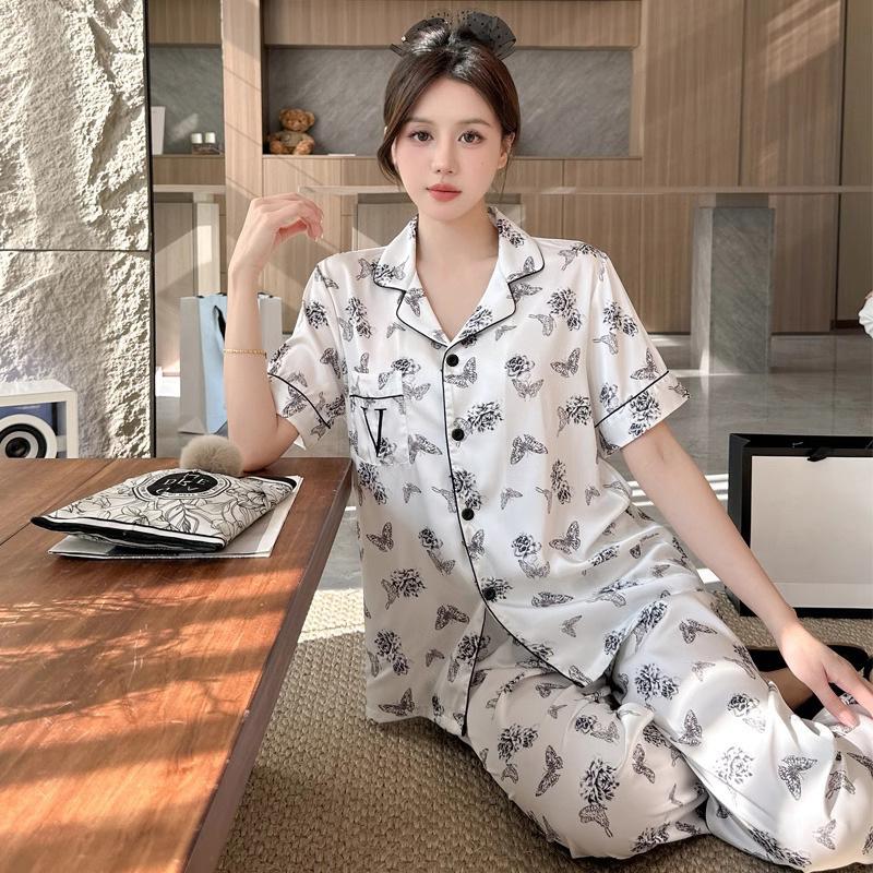 Ink Butterfly Printing Can Be Worn Outside Comfortable Casual Ice Silk Pajamas Women'S Summer Short-Sleeved Loungewear Suit