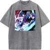 Tomioka Giyuu Akaza Anime Clothing Demon Slayer Cotton Tee Men Women Retro Washed T-shirts Casual T Shirt Harajuku Male Tshirt