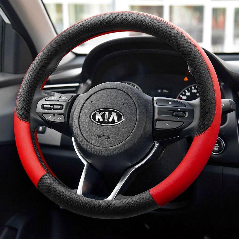 2026 Hot Car Sticker For Kia KX3 Proud Run Steering Wheel Cover Leather Four Seasons Universal Hand Sewing Free Special Grip Cov