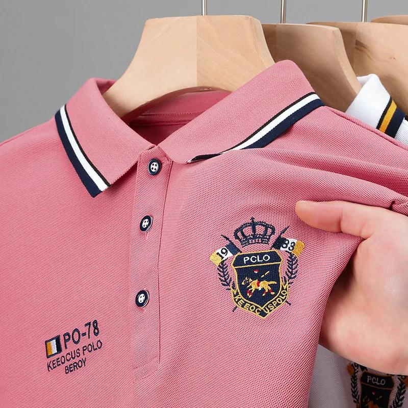 Trend Hub New Men's Casual Embroidery Short Sleeve Polo Shirt Fashion Solid Color Top